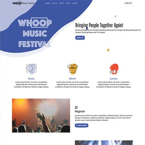 página de inicio del sitio web del festival whoop