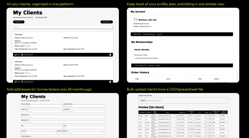 screenshot of inspector website